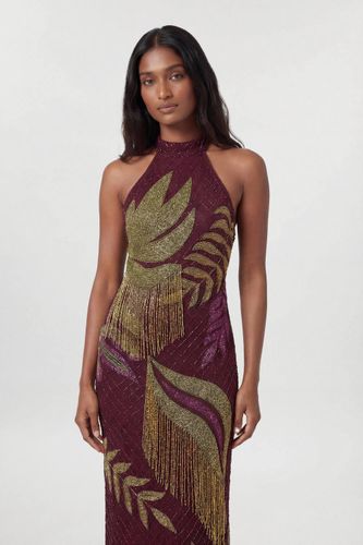 Robe Longue Dos Nu À Bretelles Avec Perles Motif Tropical Petite | Taille 12 - KarenMillen - Modalova