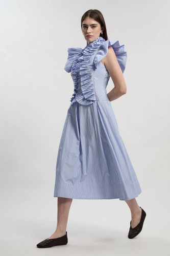 Robe Maxi Tissée à Rayures avec Manches à Volants Plissés | Taille 12 - KarenMillen - Modalova
