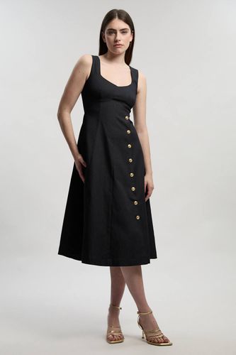 Robe Mi-longue Cintrée en Denim sans Manches à Jupe Évasée | Taille 16 - KarenMillen - Modalova