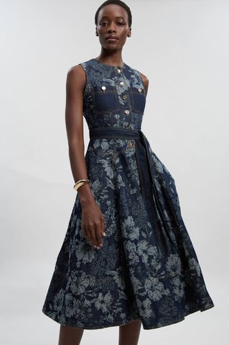 Robe Midi Évasée En Denim Jacquard Petite Taille | Taille 14 - KarenMillen - Modalova