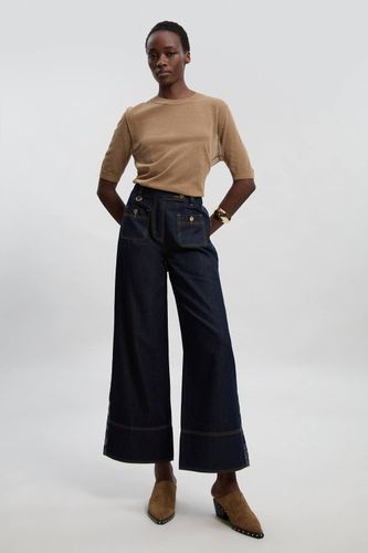 Jean Petite Taille Jambe Large En Denim Avec Contraste Jacquard | Taille 16 - KarenMillen - Modalova
