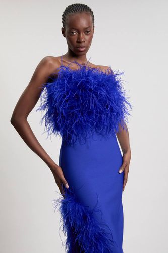 Robe Midi Moulante Bandeau en Maille Bandage avec Détails de Plumes | Taille 16 - KarenMillen - Modalova