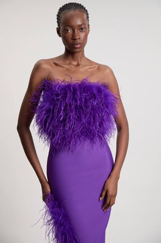 Robe Midi Moulante Bandeau en Maille Bandage avec Détails de Plumes | Taille 16 - KarenMillen - Modalova