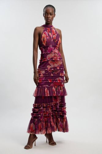 Robe Maxi Tissée En Tulle Fleuri Avec Col Licou | Taille 14 - KarenMillen - Modalova