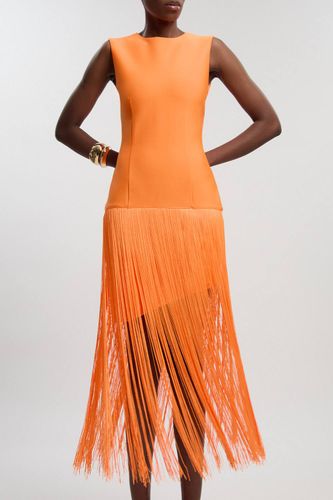 Robe Tricotée Moulante à Bandage avec Ourlet à Pompons | Taille 14 - KarenMillen - Modalova