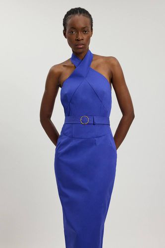 Robe Mi-longue Cintrée Ceinturée En Satin De Coton Ajusté | Taille 18 - KarenMillen - Modalova
