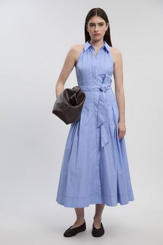 Robe Chemise Midi Tissée Petite Taille À Rayures Col Chemisier Encolure Américaine En Coton Avec Détail Taille Basse | Taille 14 - KarenMillen - Modalova