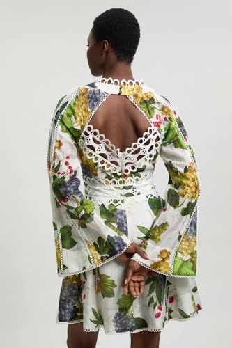 Robe Mini Tissée À Manches Longues Avec Imprimé Fruits Et Détails De Ruban | Taille 14 - KarenMillen - Modalova