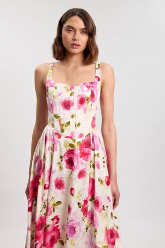 Robe De Bal Longue En Popeline De Coton À Motif Épars Avec Détails De Baleines | Taille 14 - KarenMillen - Modalova