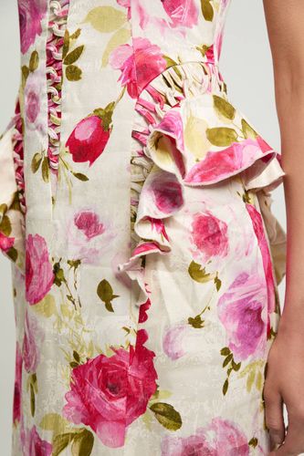 Robe Midi Tissée En Popeline De Coton À Imprimé Dispersé Avec Détails À Baleines | Taille 16 - KarenMillen - Modalova