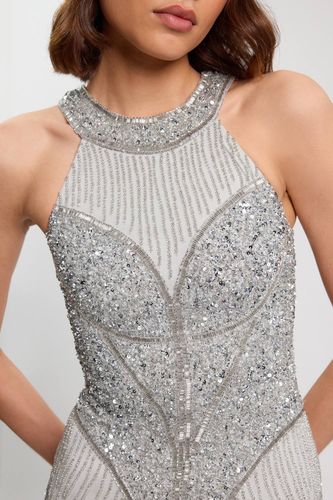 Robe Longue Tissée Petite À Encolure Américaine Ornée De Cristaux | Taille 16 - KarenMillen - Modalova