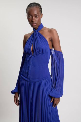Robe Longue En Georgette Froissée Tissée Avec Épaules Dénudées Petite | Taille 16 - KarenMillen - Modalova