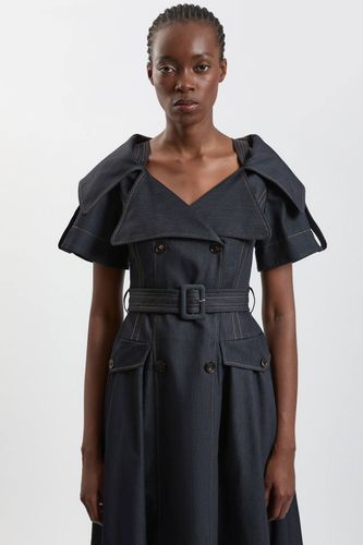 Robe Midi Cintrée En Denim Façon Trench Ajusté Avec Ceinture Et Jupe Ample | Taille 18 - KarenMillen - Modalova