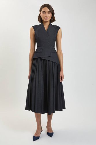 Robe Midi Plissée En Denim Ajusté | Taille 18 - KarenMillen - Modalova