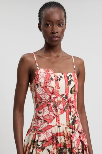 Robe Midi En Coton Lin À Imprimé Floral 3D Et Ourlet Bouffant | Taille 18 - KarenMillen - Modalova