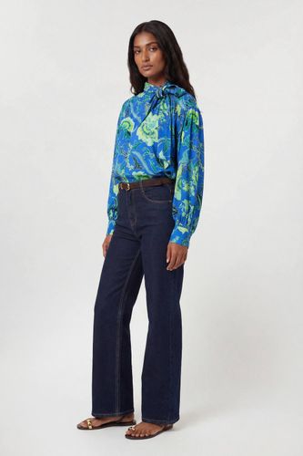 Chemisier En Viscose Tissée À Rayures Contrastées Et Motif Floral Bleu | Taille 16 - KarenMillen - Modalova