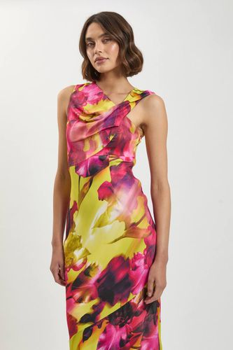 Robe Maxi Asymétrique À Une Épaule En Satin De Viscose À Imprimé Floral Petite | Taille 16 - KarenMillen - Modalova