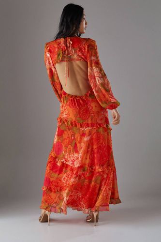 Robe Maxi Petite En Mousseline Avec Découpe À La Taille Et Volant | Taille 44 - Warehouse - Modalova