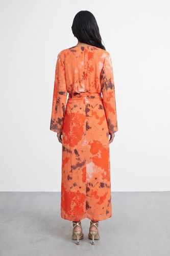 Robe Longue En Mousseline Avec Nœud Devant Et Effet Cache-cœur | Taille 44 - Warehouse - Modalova