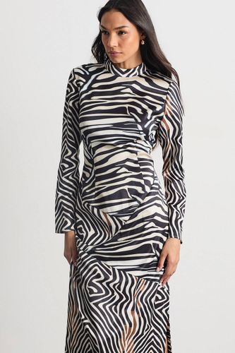 Robe Longue à Panneaux en Satin Imprimé Zèbre | Taille 44 - Warehouse - Modalova