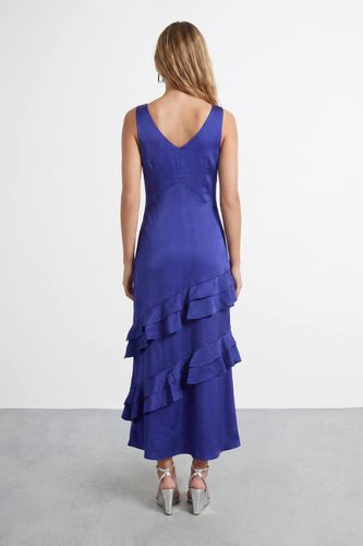Robe Nuisette Longue À Volants Superposés Et Encolure En V Coupe Biais | Taille 46 - Warehouse - Modalova