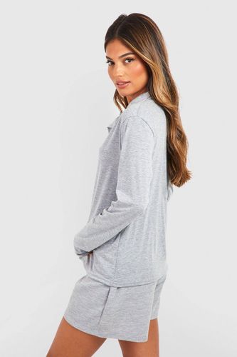 Chemise pyjama boutonnée à manches longues en jersey | Taille 44 - boohoo - Modalova