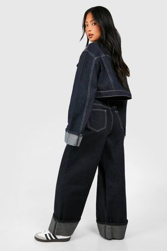 Jean Petite à revers retroussés et jambes larges | Taille 44 - boohoo - Modalova