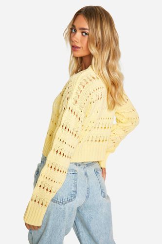 Crochet Button Through Crop Cardigan | Taille Large - boohoo - Modalova