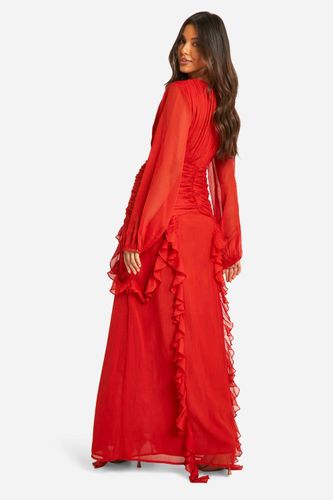 Robe maxi à volants en chiffon froissé | Taille 44 - boohoo - Modalova