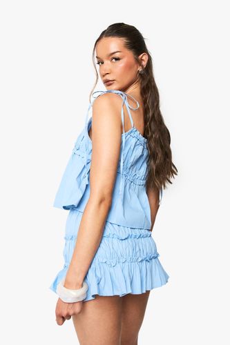 Jupe mini froncée en popeline de coton | Taille 44 - boohoo - Modalova