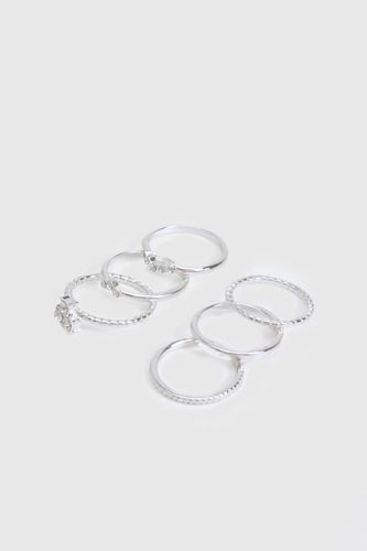 Bagues Silver Diamante Lot de 6 - boohoo - Modalova