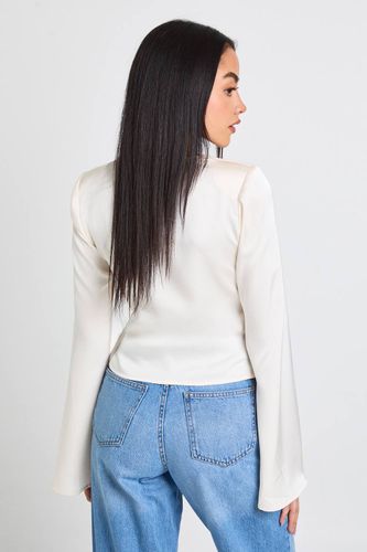 Haut En Satin À Manches Longues Et Col Drapé | Taille 42 - boohoo - Modalova