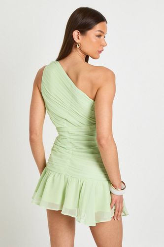 Robe Mini Asymétrique Froncée En Mousseline | Taille 44 - boohoo - Modalova