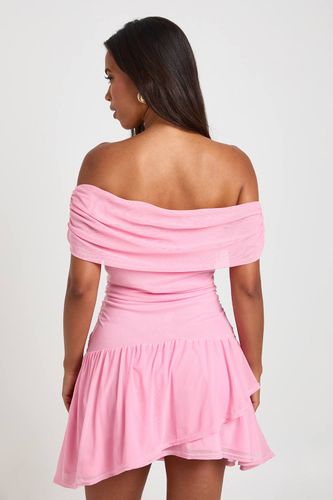 Robe Patineuse Moulante À Encolure Bardot En Mesh Froncé | Taille 42 - boohoo - Modalova