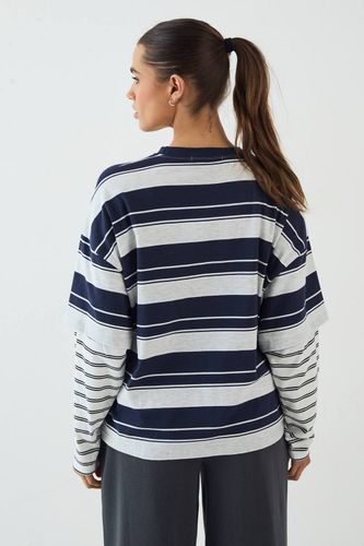 T-Shirt à Manches Longues Rayé avec Effet Superposition | Taille XS - DSGN Studio - Modalova