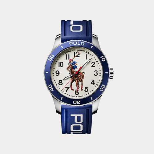 Montre Polo lunette bleue à cadran blanc - Polo Ralph Lauren - Modalova