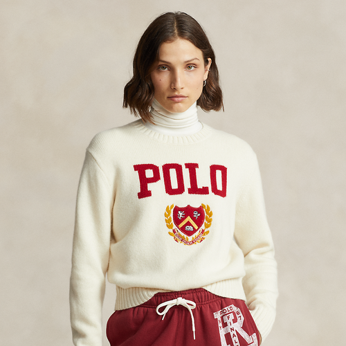 Pull col rond à logo et écusson en laine - Polo Ralph Lauren - Modalova
