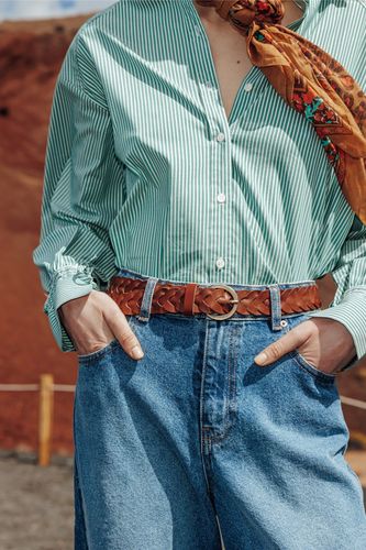 Ceinture tressée en cuir Camel M - Promod - Modalova
