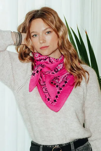 Grand foulard bandana en laine Rose fluo Unique - Promod - Modalova