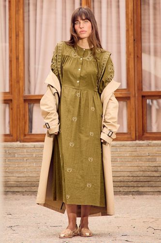 Robe longue brodée Vert 38 - Promod - Modalova