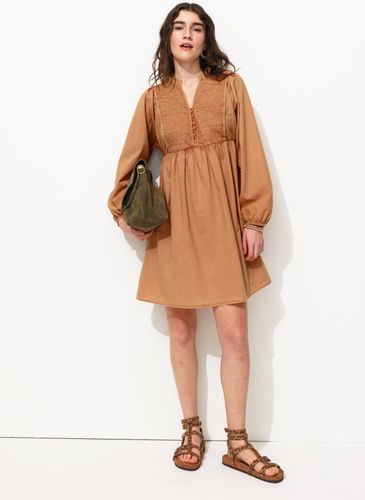 Robe brodée en coton Rose Pâle - Promod - Modalova