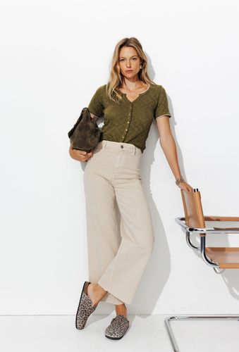 T-shirt en maille pointelle Kaki - Promod - Modalova