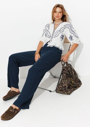 Pantalon gaze de coton Marine 40 - Promod - Modalova