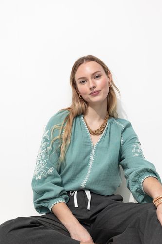 Blouse brodée Vert de gris 46 - Promod - Modalova