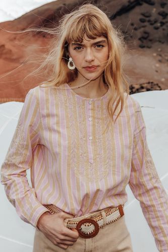 Tunique rayée brodée Rayé rose 48 - Promod - Modalova