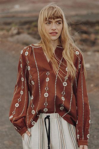 Blouse brodée Terre de sienne - Promod - Modalova