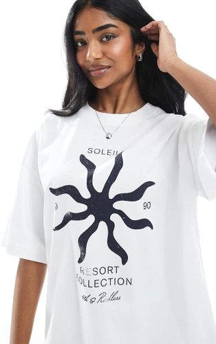 T-shirt oversize en coton avec motif soleil - Blanc dÃ©lavÃ©-Gris Gris M female - 4th & reckless - Modalova