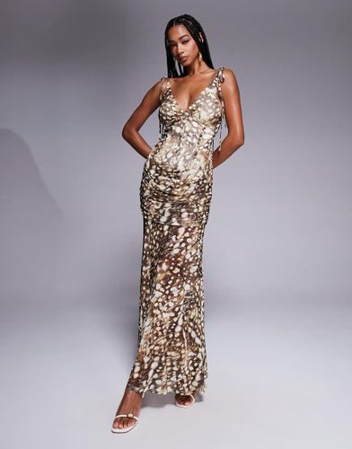 Robe longue en tulle à dos bénitier avec liens et imprimé animal-Multicolore Multicolore 40 female - Asos Design - Modalova