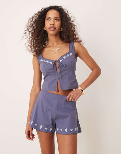 The Sky - Top brodÃ© boutonnÃ© d'ensemble nouÃ© devant - Bleu marine Bleu marine 36 female - KISS - Modalova