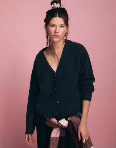 Gilet en maille avec col Ã  superposition - Bleu marine Bleu marine XS female - Stradivarius - Modalova